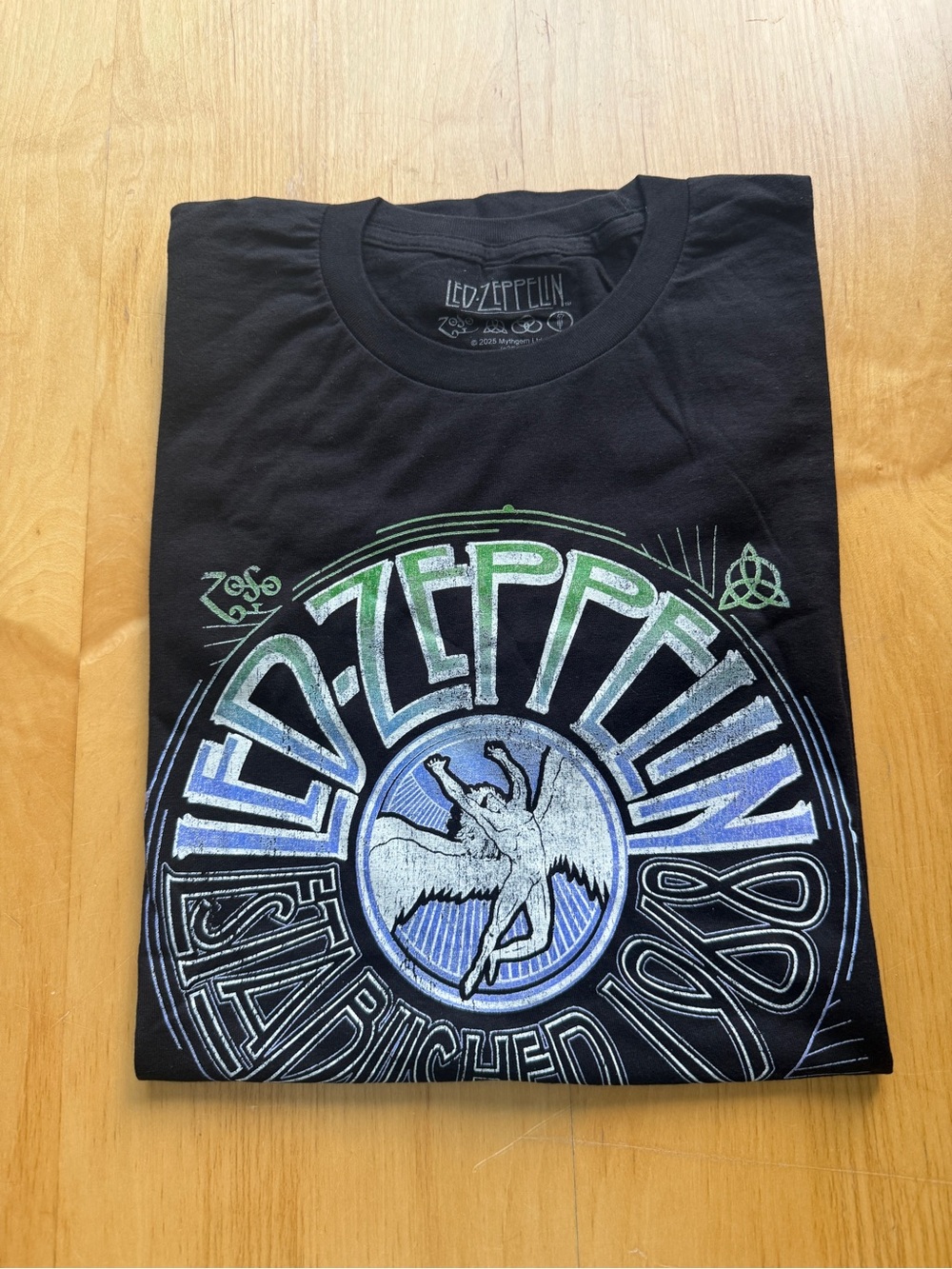 Led Zeppelin Icarus Swan Song Graphic Black Rock Band T-Shirt Mens XL